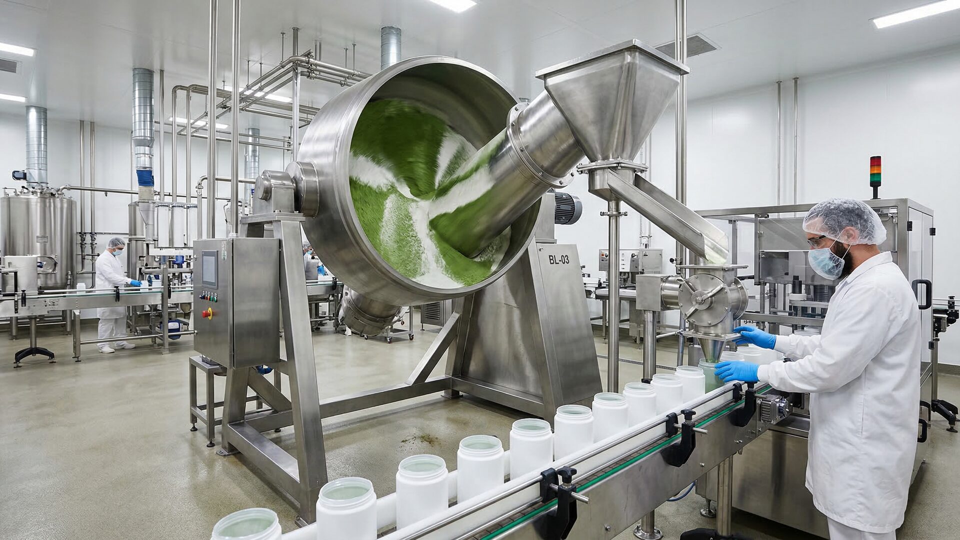 Custom powder supplement blending and packaging facility