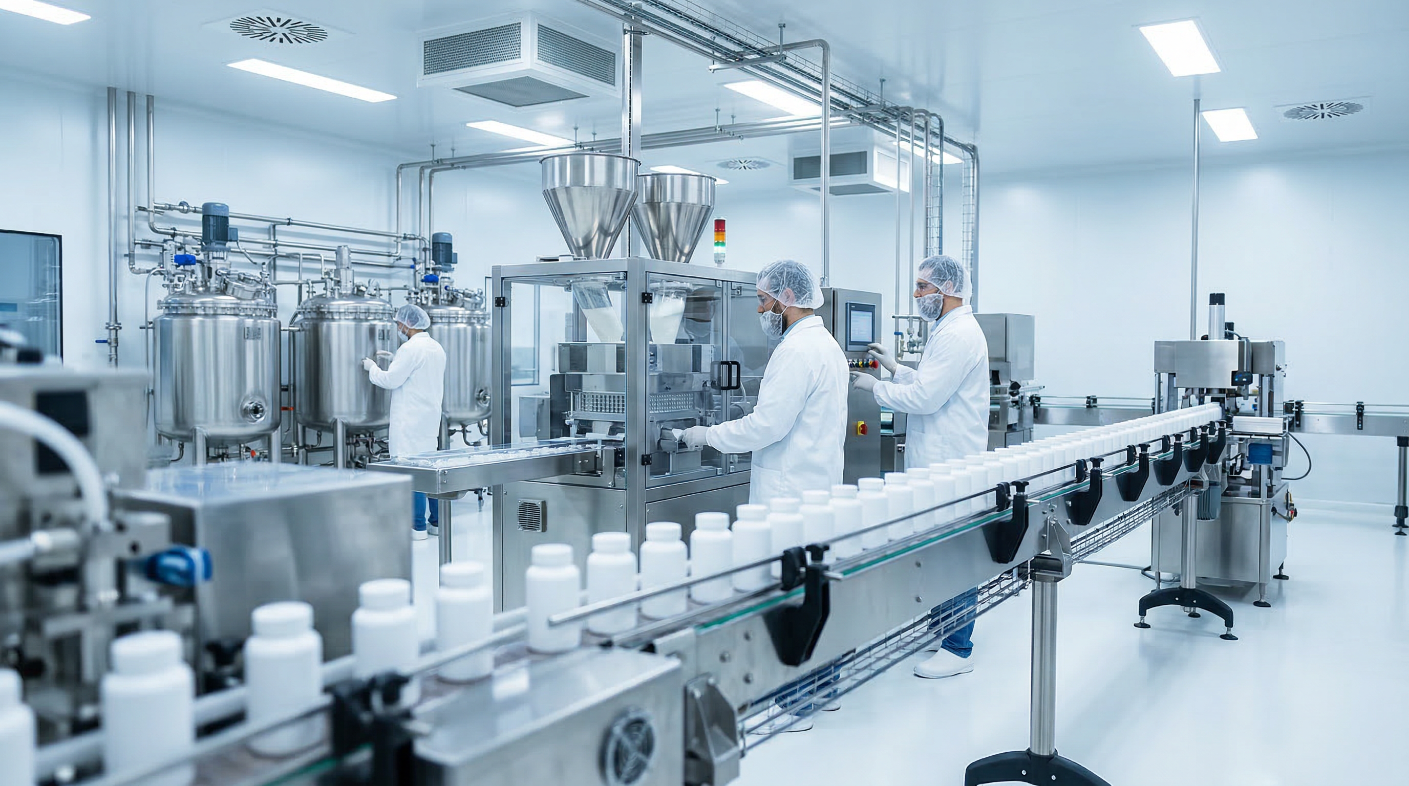 GMP-certified nutraceutical manufacturing facility with production lines