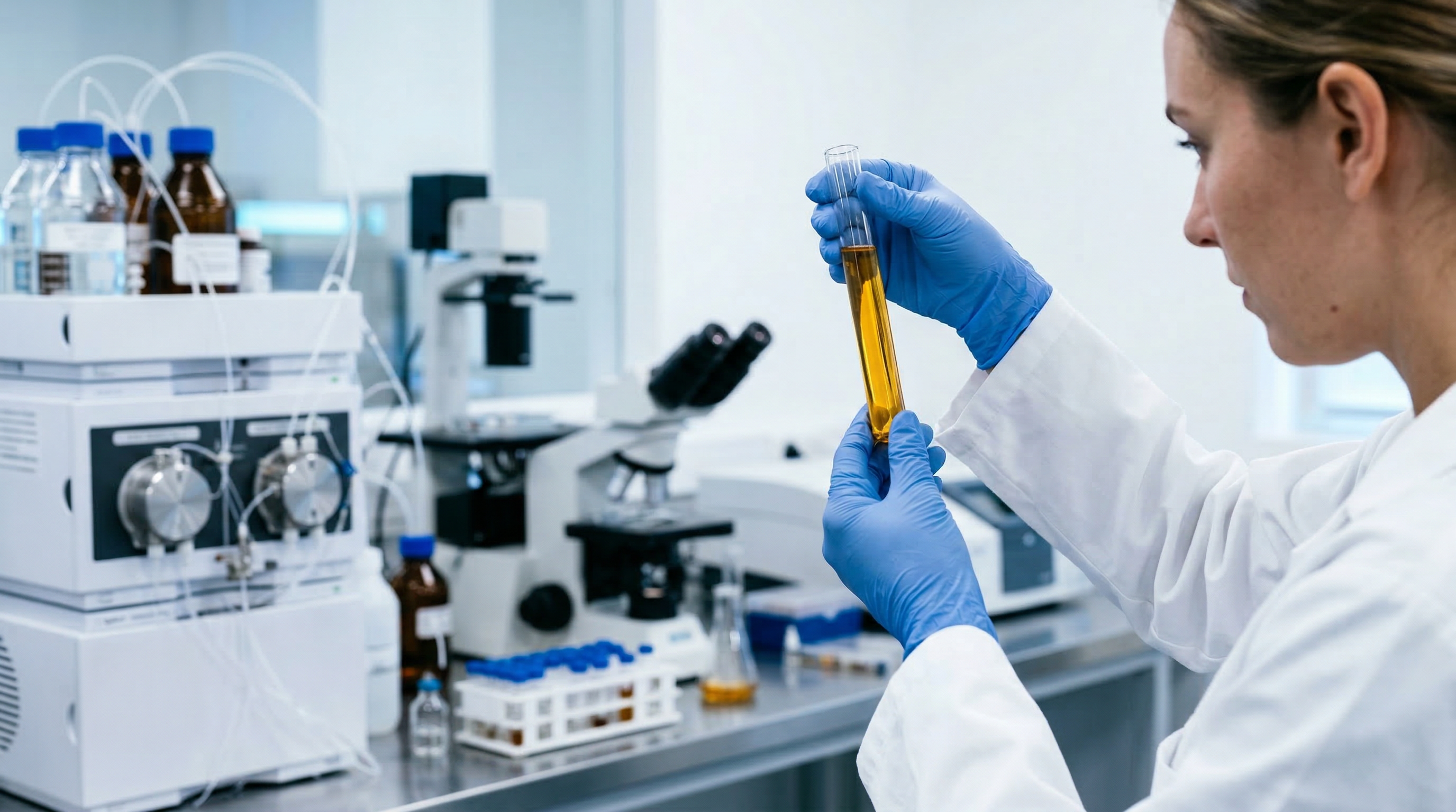 Laboratory scientist testing nutraceutical supplement quality